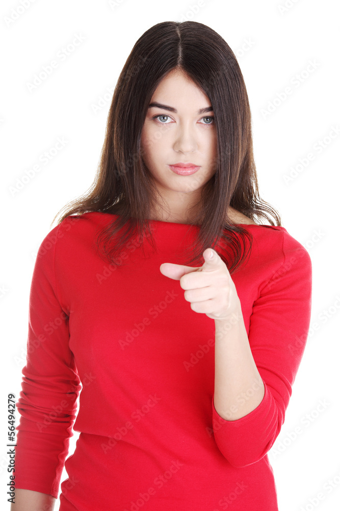 Young beautiful caucasian woman pointing on you Young beautiful caucasian woman pointing on you