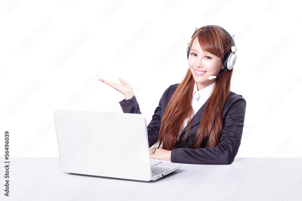 Business woman wearing headset with smile Business woman wearing headset with smile