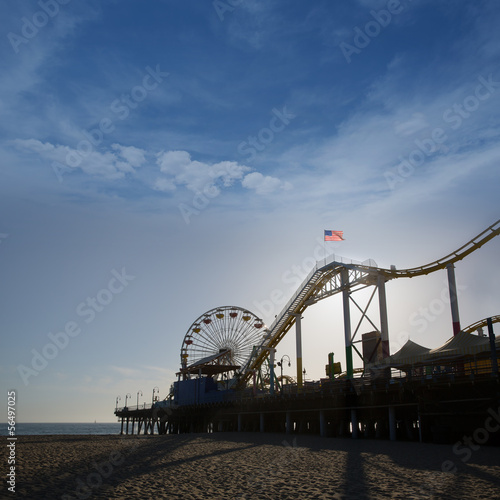 Santa Moica pier Ferris Wheel at sunset in California © lunamarina