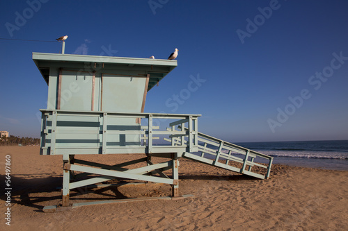 Santa Monica beach lifeguard tower in California