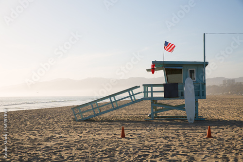 Santa Monica beach lifeguard tower in California