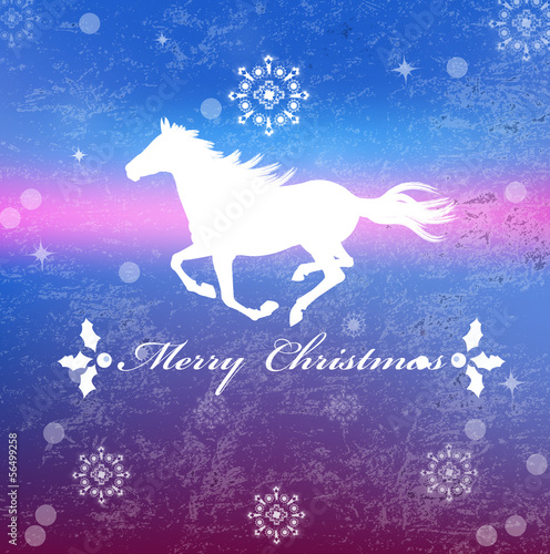 The New Year Horse.Vintage retro vector Christmas card