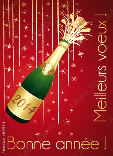 Carte de voeux rouge et or. Bonne année 2014. Format portrait.