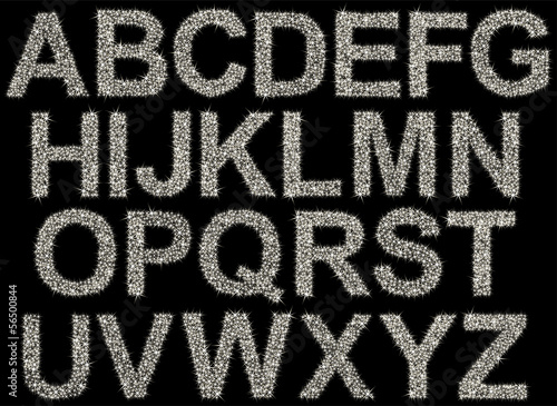 Sparkling alphabet made of shining stars , letters from a to z