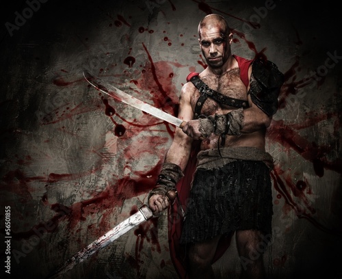 Wounded gladiator with two swords covered in blood © Nejron Photo