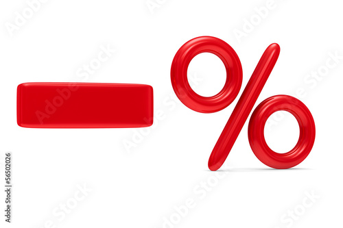 Tableau sur toile decrease percent on white background. Isolated 3D image