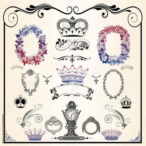 Collection of crowns  vintage illustration