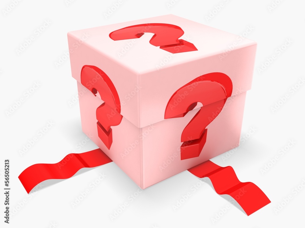 3d gift box with red question mark 3d gift box with red question mark