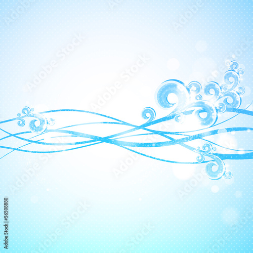 Abstract blue background with waves and swirls. Vector.