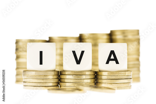 IVA (Value Added Tax) on Piles of Gold Coins with a White Backgr