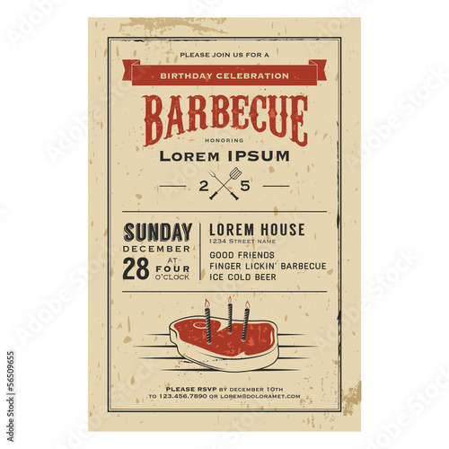 Vintage birthday party barbecue invitation