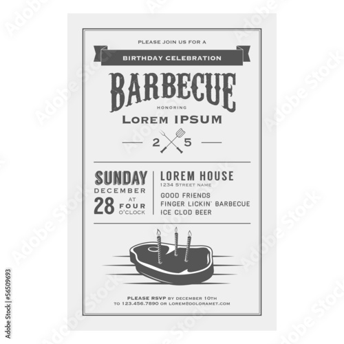 Vintage birthday party barbecue invitation