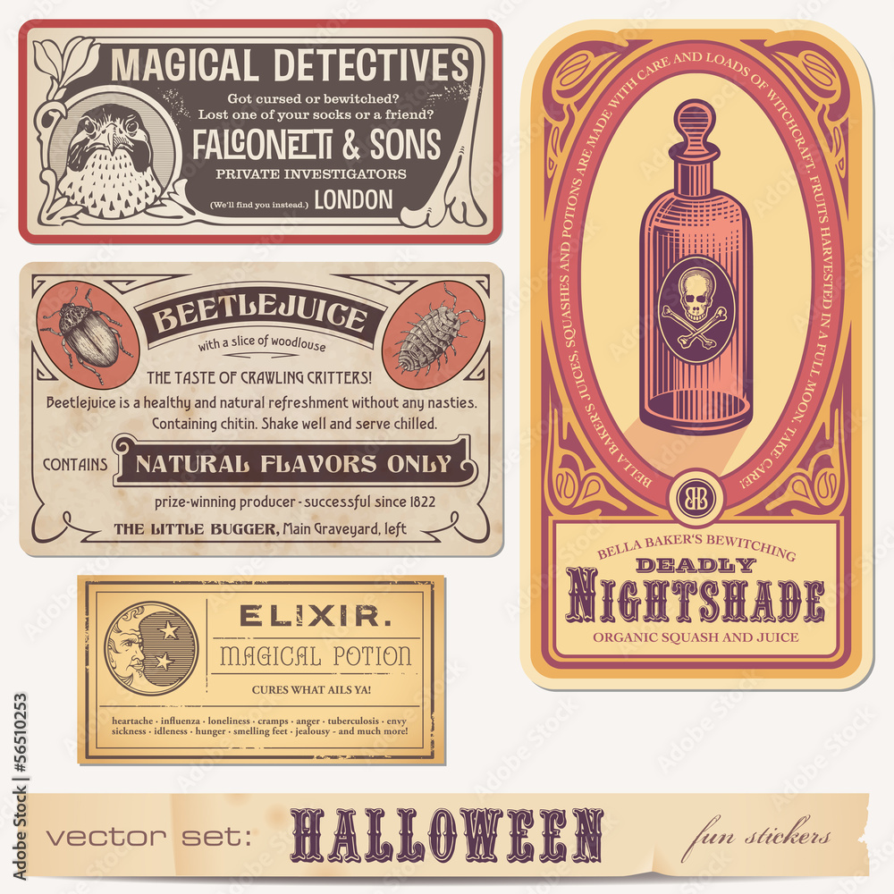 Fototapeta premium set of funny halloween stickers or labels