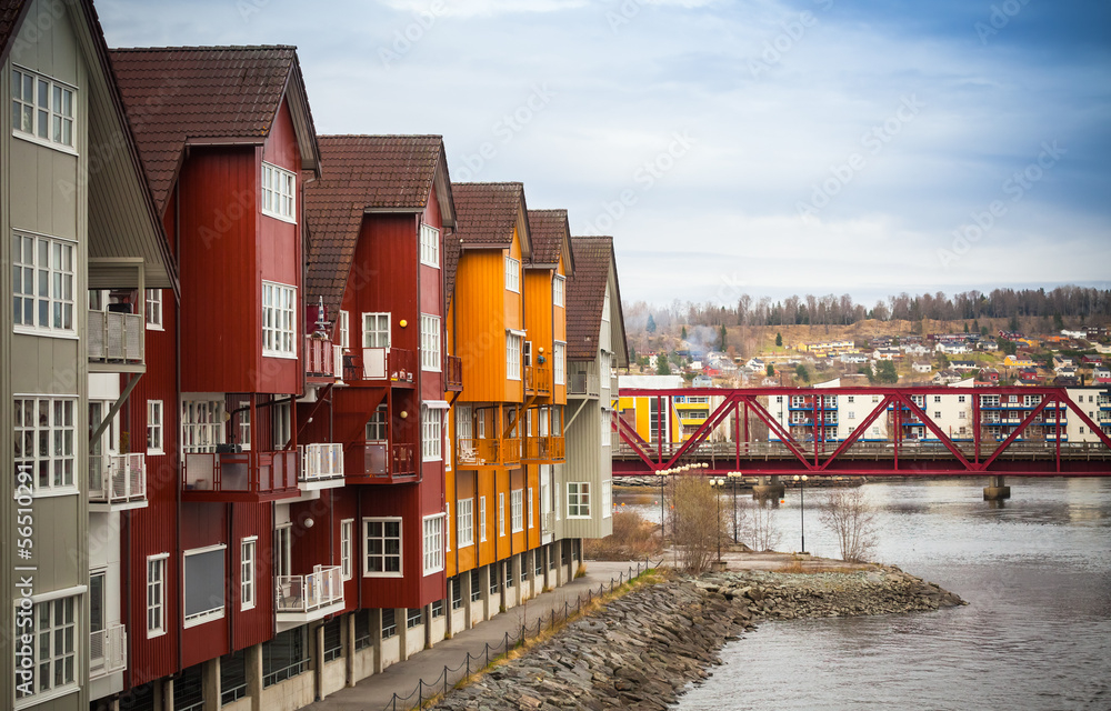 Fototapeta premium Facades of colorful houses in small Norwegian town