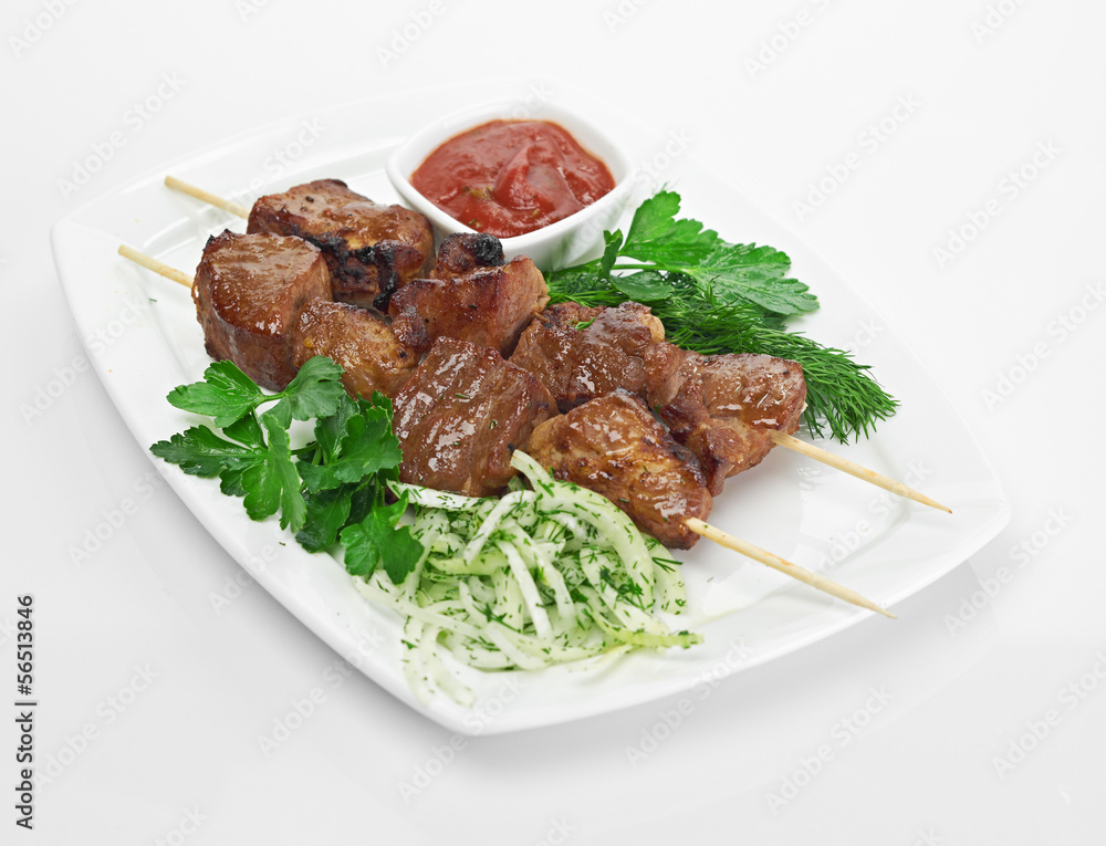 Grilled meat and vegetables