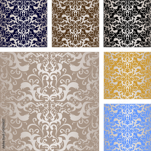Luxury silvery seamless pattern. Background of six variants.