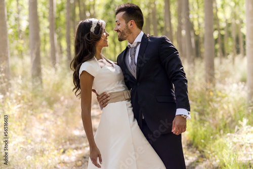 Just married couple in poplar background photo