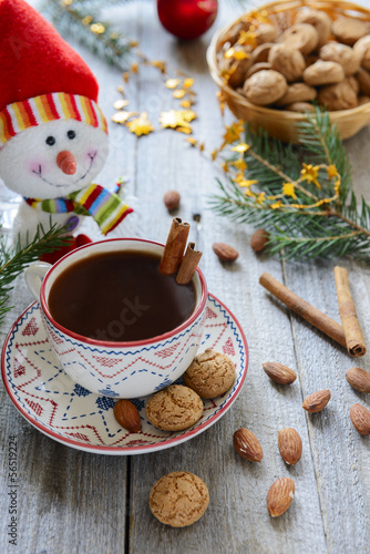 Christmas almond cookies and a cup of hot chocolate