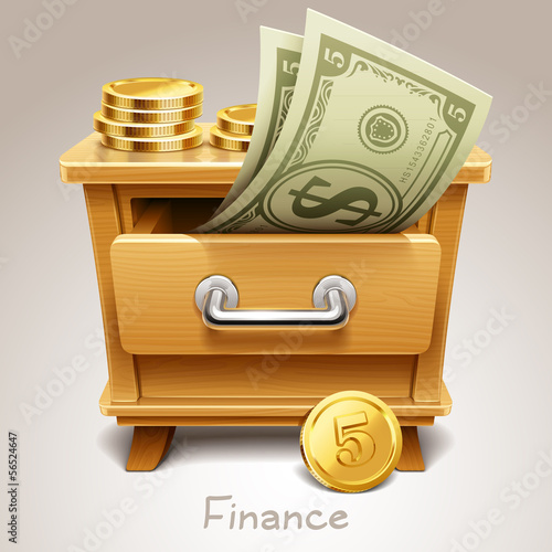 Wooden drawer illustration for finance icon