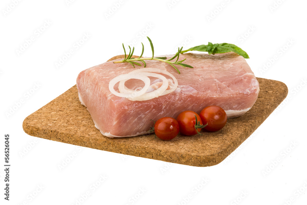 Raw pork with onion, basil and rosemary Raw pork with onion, basil and rosemary