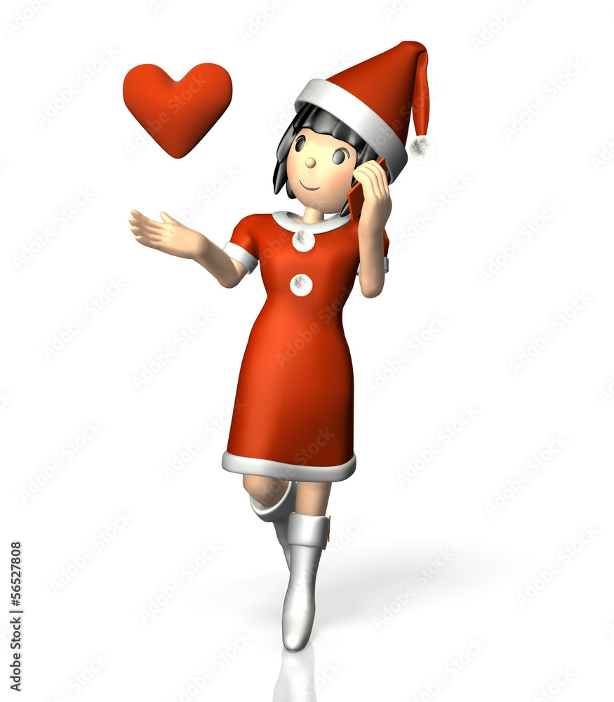 Woman is calling ,wearing a Santa Claus outfit Woman is calling ,wearing a Santa Claus outfit