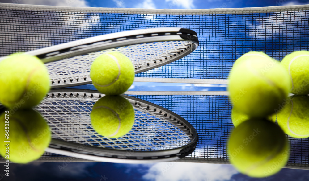 Tennis racket and balls, sport