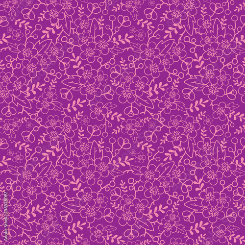 Vector purple florals elegant seamless pattern background with
