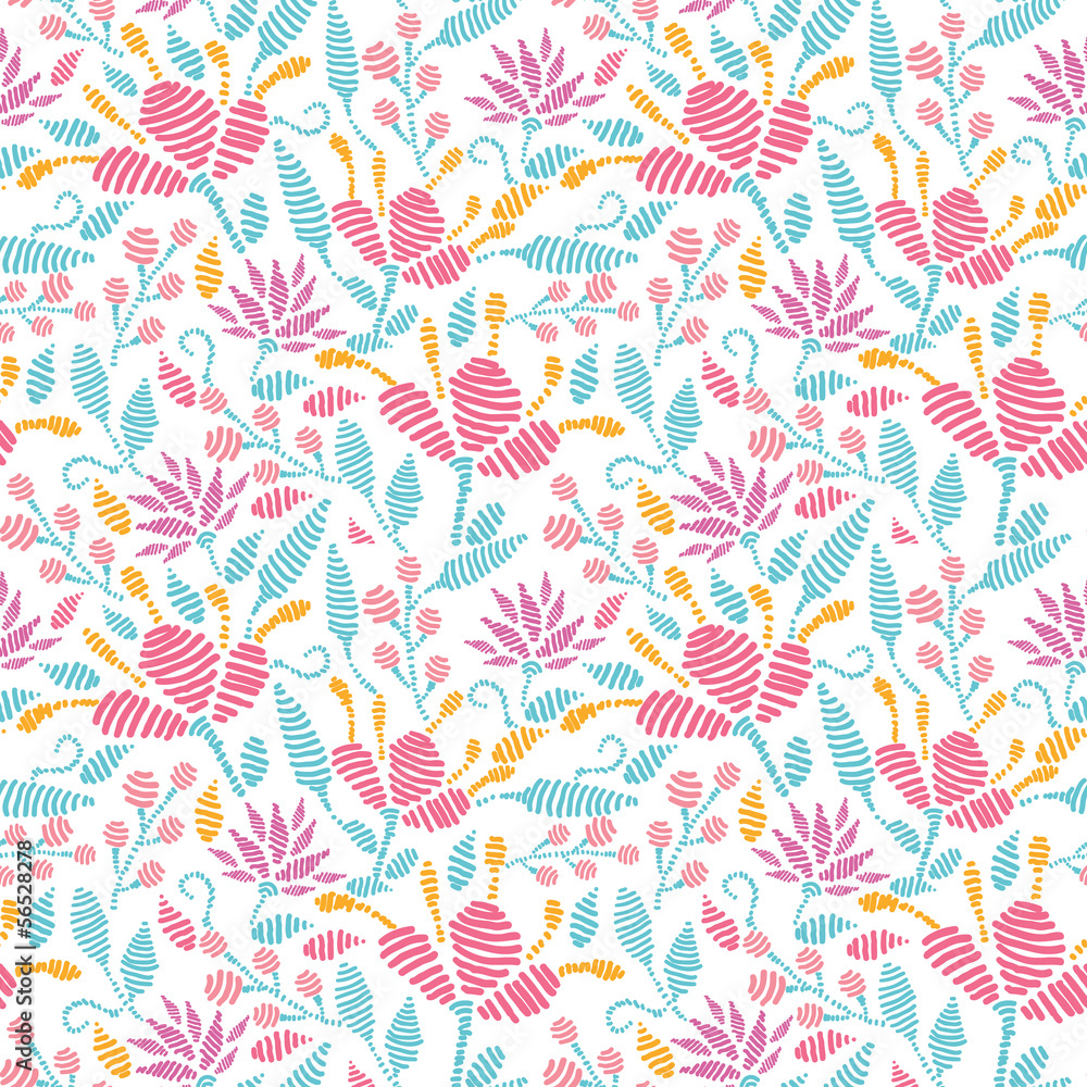 Vector embroidered garden seamless pattern background with