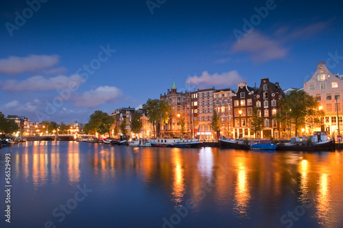 Starry night  tranquil canal scene  Amsterdam  Holland