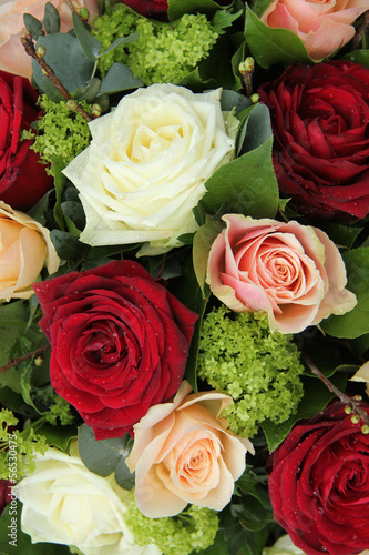 Bridal arrangement in pink  red and white