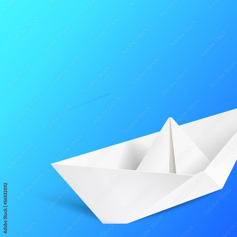 Origami ship over blue. Origami ship over blue.