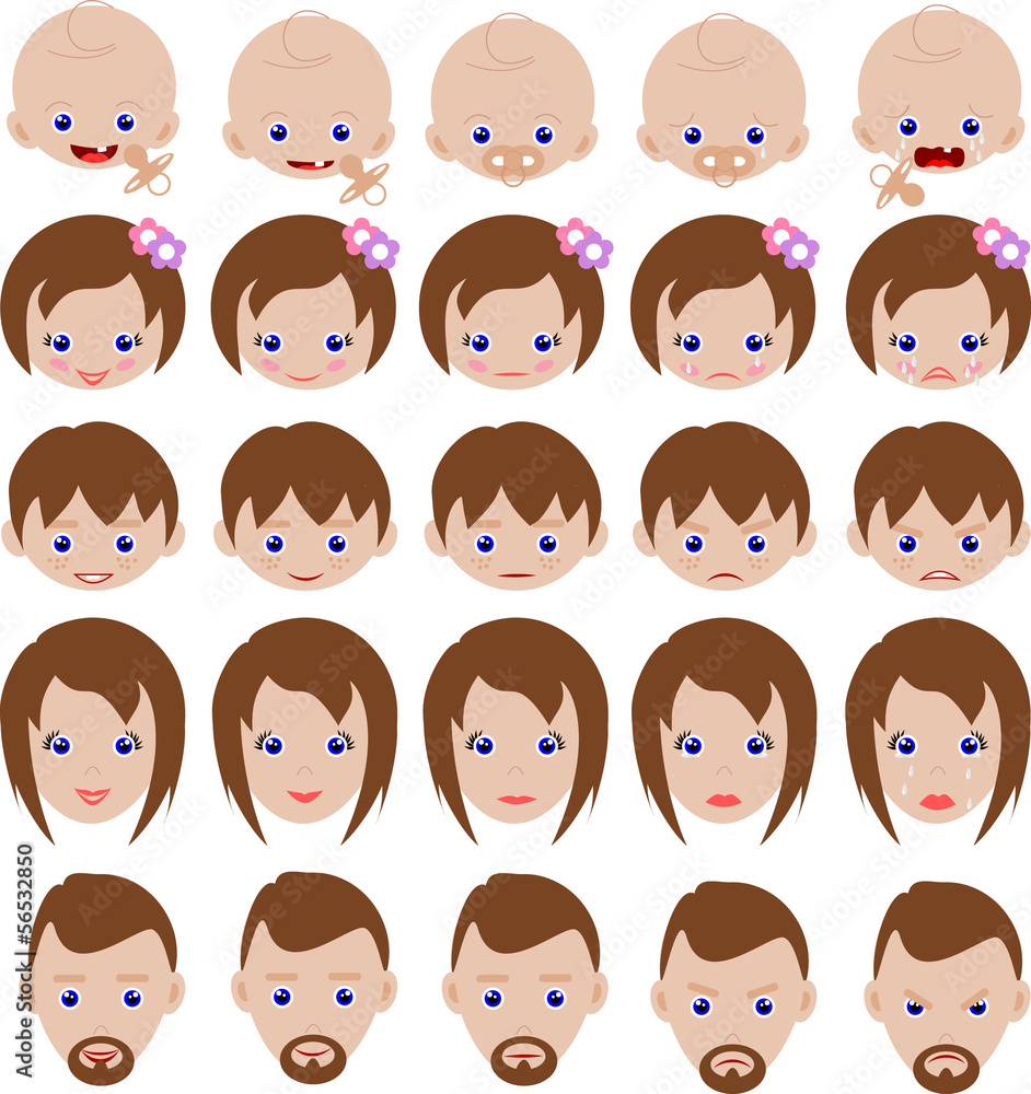 Set of family faces for online panel market research surveys Set of family faces for online panel market research surveys