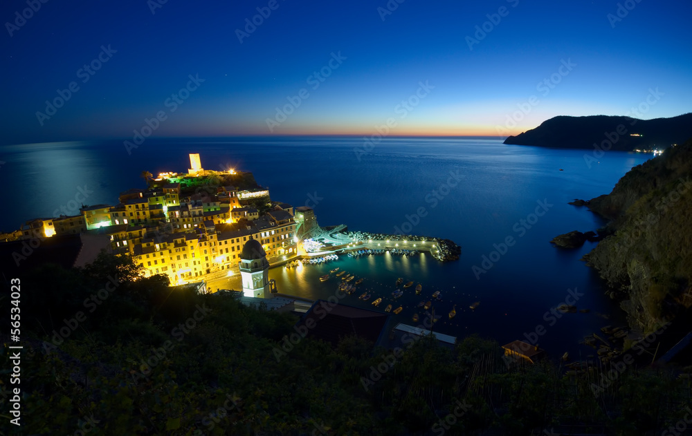 Vernazza fishing village by night, Cinque Terre, Italy