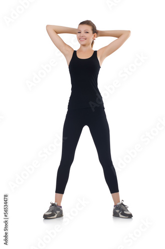 Young woman doing exercises on white © Elnur