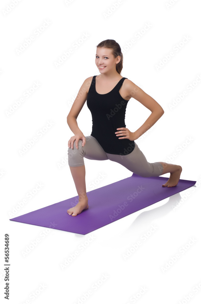 Young woman doing exercises on white Young woman doing exercises on white