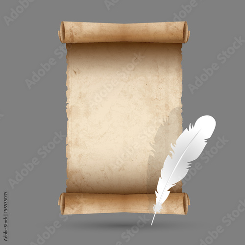 Old scroll paper with feather