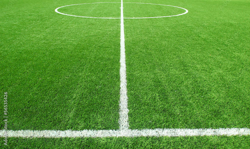 Soccer football field stadium grass line ball background - obrazy, fototapety, plakaty 