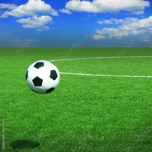 Soccer football field stadium grass line ball background © somkanokwan
