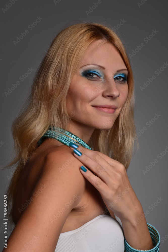 Studio portrait of a girl in blue