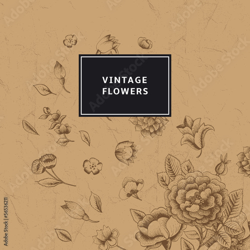Vintage flowers on kraft paper.