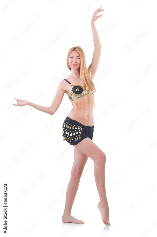 Girl dancing belly dance on white Girl dancing belly dance on white