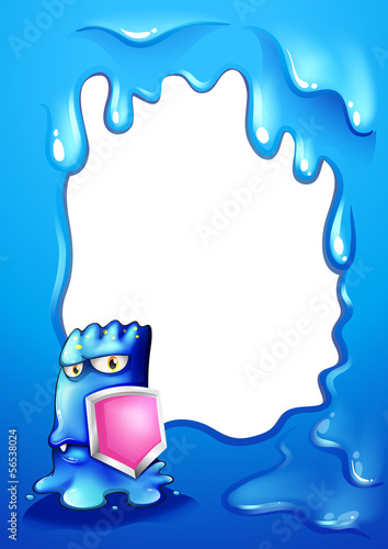 A brave blue monster with a pink shield