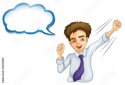A happy young businessman with an empty callout