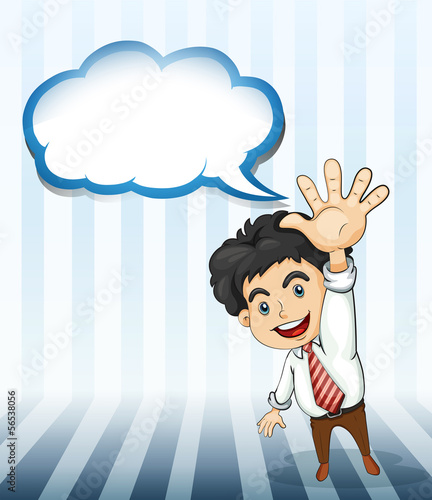 A smiling businessman with an empty cloud template
