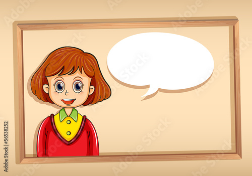 A girl inside a frame with a callout