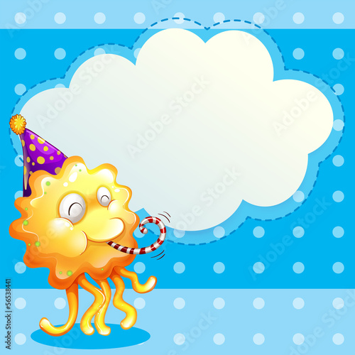 A monster with a party hat and the empty cloud template