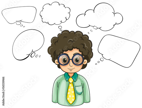A smart-looking businessman with empty callouts