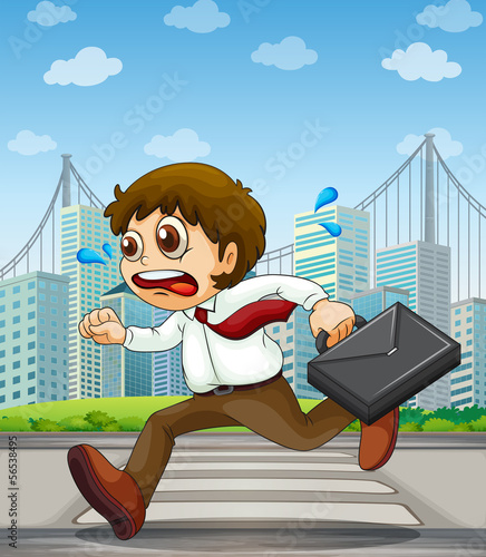 A businessman running with a case in his hand