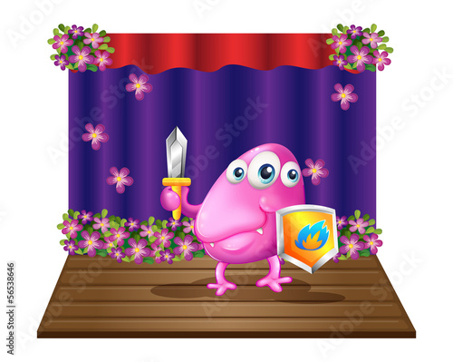 A monster holding a sword and a shield