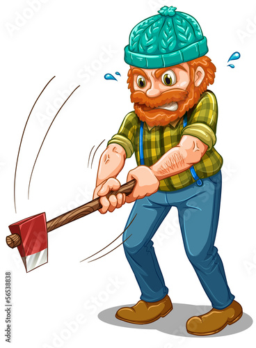 A tired lumberjack with an axe